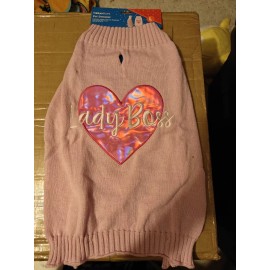 Vibrant Life YT1-Vibrant Life Pink "Lady Boss" Heart Pullover Pet Girl Dog Cat Sweater Sz L