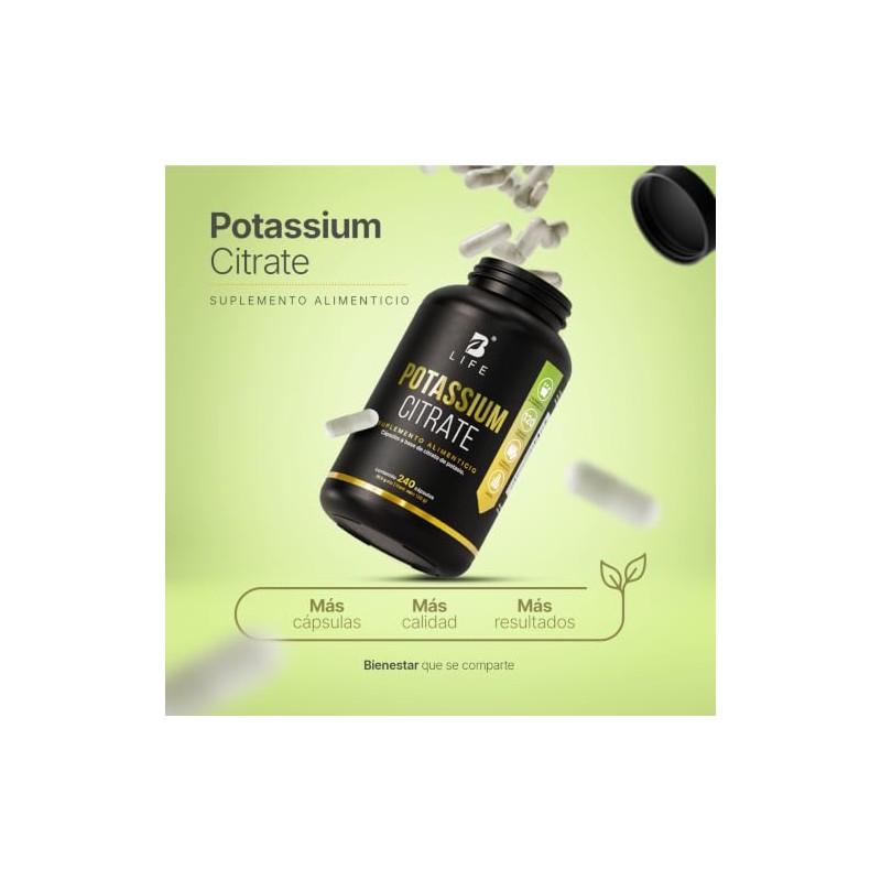 B Life Citrato de Potasio 240 cápsulas con 800mg de