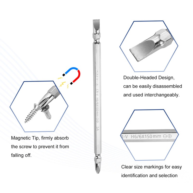 sourcing map Magnetic Double Ended Screwdriver Bit 6mm PH2/SL6 6"/150mm