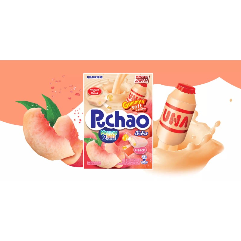 UHA Mikakuto Japan Puchao Chewy Candy: Yogurt & Peach 3.53oz