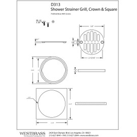 Westbrass Shower Strainer Set Square with Crown, Polished Chrome, D313-26