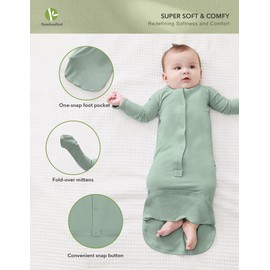 BambooBud Baby Nightgowns Sleeper Gown Newborn Long Sleeve Pajama Gowns Unisex Viscose from Bamboo Sleepwear, Jasmine Green, 0-3Months
