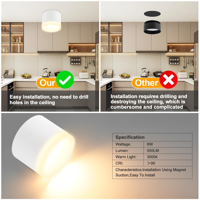 URing LED Surface-Mounted Spotlights, 3000 K Ceiling Spotlights, White, Includes