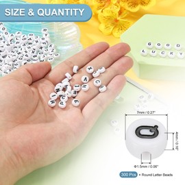 PATIKIL Round Letter Beads, 300 Pcs Letter Q Acrylic Alphabet Beads White Beads Black Letters for Jewelry Making Bracelets Making Necklaces DIY, Black
