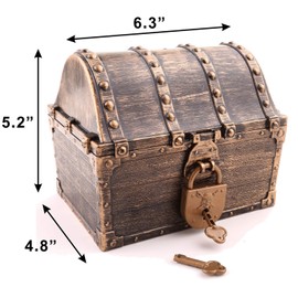 Lingway Toys Kids Pirate Treasure Chest Large Size Teacher's Favorite Treasures Collection Storage Box with 2 Sets of Locks and Keys Only(Vintage Bronze Coating,6.3"X4.8"X5.2")