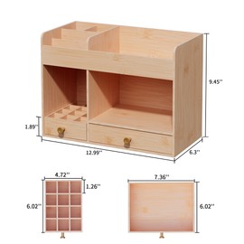 LONTAI Bamboo Makeup Organizer with Drawers, Cosmetic Storage for Lipstick Organizer Beauty Holder Skincare Organizer for Dresser Vanity Bathroom Countertop, No Assembly Required (Natural)