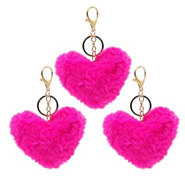 APOSITV Fur Charm Key Folder Heart Parts Pink Hot Pink Set of 3, shocking pink