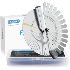 CAMWAY 2Pcs Feeler Gauge Set Steel Metric/Inch 32 Straight Blade Steel Feeler Gauge+16pcs Feeler Gauge 45º Blades Offset for Measuring Gap Width Thickness Valve Spark Plug Gaps Measuring Tools