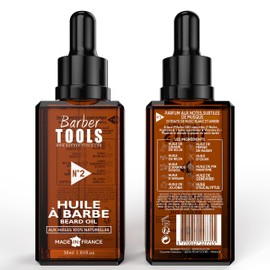 Beard Oil N°2 with 100% Natural Oils 30 ml - Made in France - Promotes Beard Growth - With Ricin Oil, 7 Vegetable Oils & 3 Essential Oils & Vitamin E - Beard Care