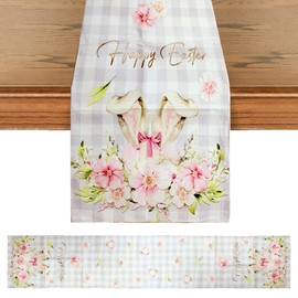Heyiminy Easter Table Runner,72*13 in Easter Eggs Bunny Floral Table Runner,Colorful Easter Decorations for Table,Spring Seasonal Holiday Kitchen Dining Table Decor for Home Party (Bunny)