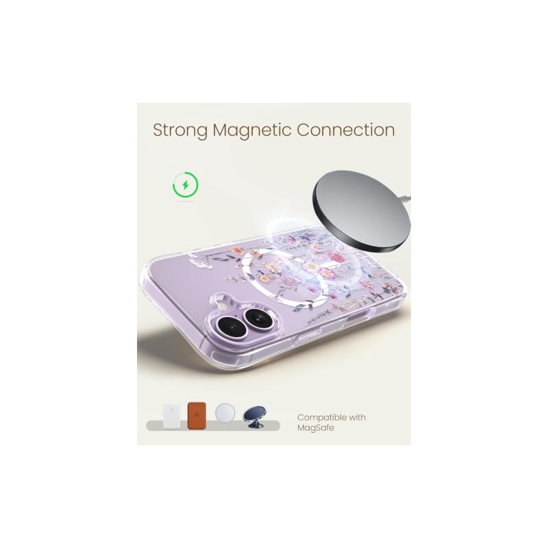 Bonita Funda Magnética Iphone Transparente Delgada Compatible Magsafe Patrón Floral