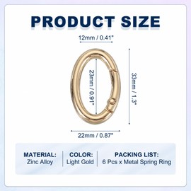 sourcing map Oval Egg Shaped Spring Snap Keychain Clip, 33mm Metal Trigger Keychain Hook Clip Key Hook Buckle for Purses Wallet Belts Hardware Bags, Light Gold Pack of 6