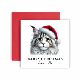 Huxters Christmas Card from the Cat – Maine Coon Merry Christmas to Cat Mum and Cat Dad – Friends Family First Christmas (Maine Coon)