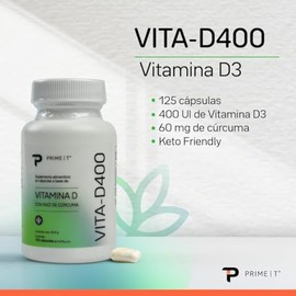 Primetech Nutrition Vitamina D, 125 Cáps 400 Ui Colecalciferol, 50% De La Población Mundial Tiene Insuficiencia De Vitamina D, Escencial Para El Organismo