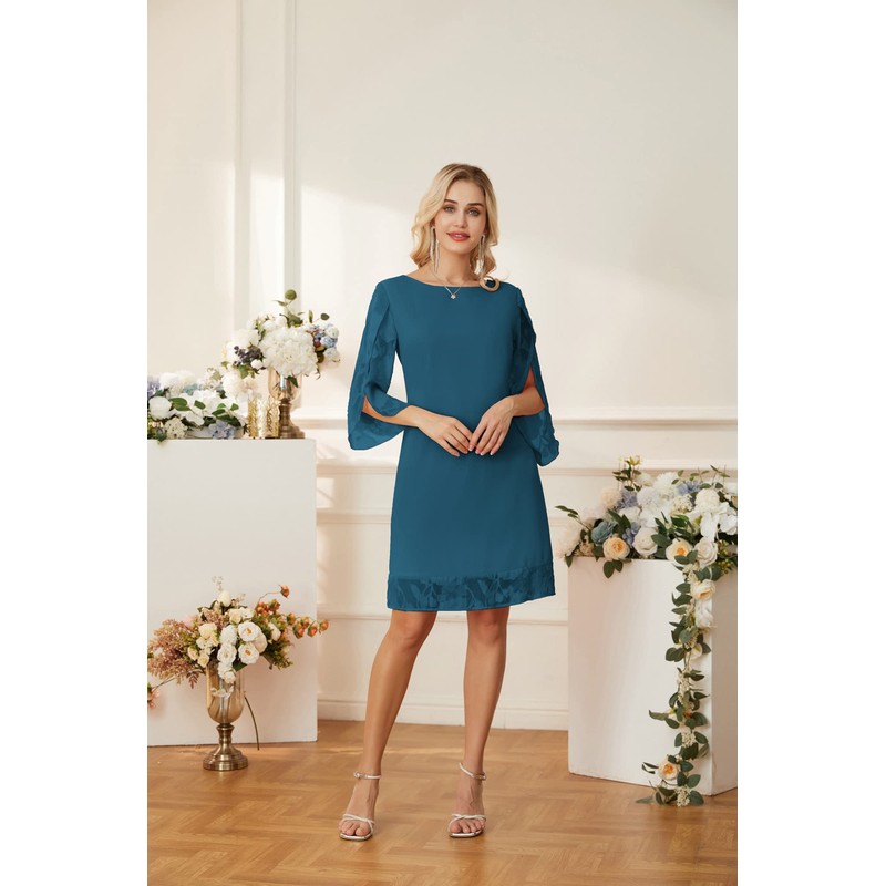 GRACE KARIN Women's Elegant Chiffon Dress 3/4 Sleeve Floral Pattern