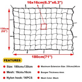 AUTOXBERT 52 x 71'' Heavy Cargo Duty Large Net Latex Mesh for Truck Bed Trailer Roof Rack