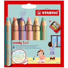 STABILO - portafolios 3 en 1 de 6 unidades, varios colores y sacapuntas