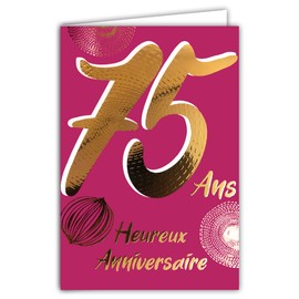 Afie 69-2475 Age 75 Birthday Card in Shiny Gold Embossed Textured for Men and Women - Coloured Text Suitable for Age Inside - Envelope Included - Made in France - ColourAges