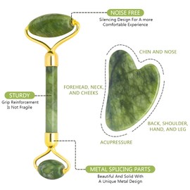 Jade Roller and Gua Sha Kit, NEESTARTLY Anti-aging Natural Facial Jade Stone Roller Set - Face Massager, Facial Roller for Face Skin, Eyes, Neck, Leg
