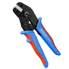 WEICON TOOLS Crimpzange MULTI, Presszange mit Wechselmagazin, Aderendhülsenzange-Set, Ratschen-Automatik, blau/rot