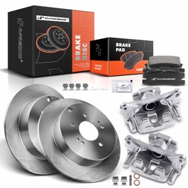 A-Premium Rear Disc Brake Rotors and Ceramic Pads Kit with Calipers Compatible with Mitsubishi Endeavor 2004-2008 3.8L, Endeavor 2010-2011 3.8L 8-PC Set