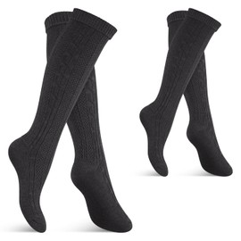 Celodoro Women's and Men's Costume Knee Socks (2 Pairs) Oktoberfest Stockings with Envelope, charcoal