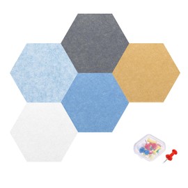 MECCANIXITY 5Pcs Hexagon Acoustic Panels 15.5x17.8cm B1 Fireproof Soundproof Foam Panels with 10 Push Pins for Wall Decoration Home Studio Office(Light Blue,Yellow,Sky Blue,Gray,White)