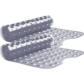 MOONLIGHT20015 Shower Bath Mat Non Slip Anti Mould & Mildew 2 Pack with Strong Suction Cups Grip and Drain Holes Shower Mats - PVC Bathroom Mat Machine Washable (70x38cm, Grey)