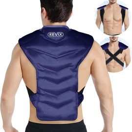 REVIX Extra Large Ice Pack for Whole Back with Crossed Straps, Soft Plush Lining, One Size Fits All, Freezer Storage Bag Provided - Color: Navy