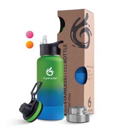 hydro2go ® Stainless Steel Water Bottle 1000 ml / 1 Litre - for Sports, Fitness & Outdoor | Thermal Stainless Steel Bottle BPA Free + 3 Drinking Caps | 100% Leak-Proof Thermos Flask