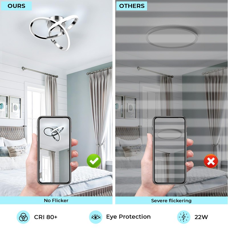 Goeco Modern LED Ceiling Light, 9.8'' 6500K Semi Flush Cool