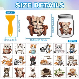 GLOBLELAND 18 Sheets Coffee Cats Rub on Transfers Sticker for Vase Crafts 3.9x3.6inch Colorful Coffee UV DTF Cup Wraps Decals Cute Animals Transfer Stickers for Furniture Cup Glass Bottle Decors