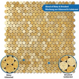 M MOFIT Small Penny Round Peel and Stick Backsplash Tile for Kitchen Wall,Metal Mosaic Tiles Stickers for Bathroom Behind Stove Fireplace (10sheets,Gold)