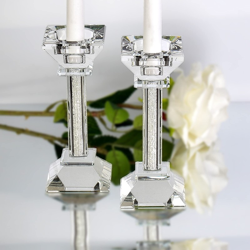 Crystal Candle Holders Set of 2-6.2" Tall Crystal Candlestick Holders