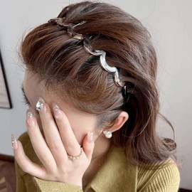 Headband with Comb, Hair Headband, Hair Clip, Comb, Unisex, Painless, Hair Arrangement, Thick (Brown, Round)