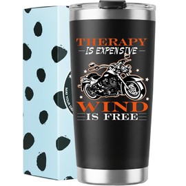 catyoimiya Motorcycle Gifts for Men - Therapy Is Expensive Wind Is Free, Fathers Day Christmas, Birthday Gifts 20 Oz Motorcycle Riders Tumbler Cup