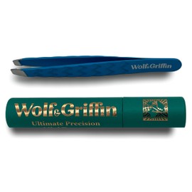 Wolf & Griffin Ultimate Precision Mini Tweezers | Stainless Steel Professional Oblique Eyebrow Tweezers for Men and Women | Navy Blue