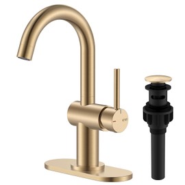 KENES Champagne Bronze Bathroom Faucet 1 Hole, Single Handle Gold Bathroom Sink Faucet for Vanity, Bar Sink Faucet with Drain Assembly & Deck Plate, Farmhouse RV Camper Outdoor Faucet, KE-9005B-CB