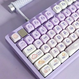 Gliging Keycaps 142 Keys Purple Rabbit Cute MOA Profile Dye-Sublimation for Cherry MX Switches Mechanical Keyboard