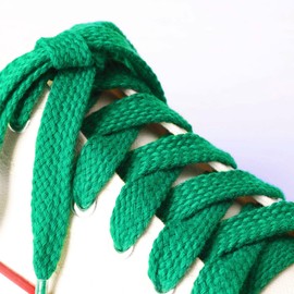 Olukssck 2 Paris 1/2'' Wide Flat Shoe Laces for Sneakers - Poly Cotton Fat Shoelaces Replacement Shoe Strings, Green, 39inch(100cm)