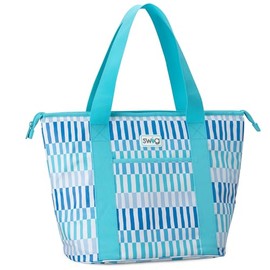 Swig Life Zippi Cooler, Insulated Cooler Bag, Collapsible Soft Tote Bag with Zipper, Large Insulated Tote, Waterproof Beach Coolers for Drinks, BPA Free Food Safe Travel Coolers (Glacier Stripe)