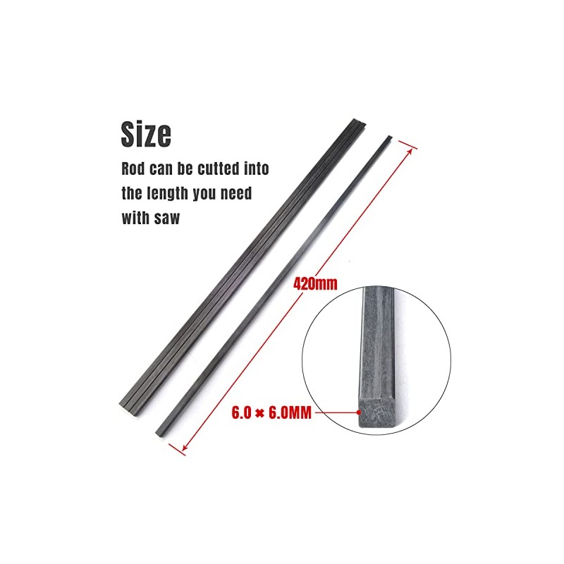 4pcs 6.0mm Square Carbon Fiber Rods 6.0x6.0x420mm,Solid Carbon Tube(pultrusion) 6.0mm