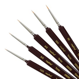 Toray Artist Brush Set, Finest Quality, Very Thin (Size 10/0, 5/0, 4/0, 000 and 00), Watercolour Brush, Detail Brush, Acrylic Brush, Toray Brush Set