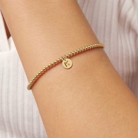 BAYLAY Valentines Day Gifts for Women - Gold Bracelets for Women Jewelry, 14K Gold Plated Disc Initial M Bracelet Dainty Gold Beaded Bracelet Gold Initial Bracelets for Women Gold Jewelry Gifts