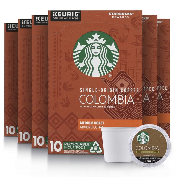 Starbucks Medium Roast K-Cup Coffee Pods — Colombia for Keurig Brewers — 6 boxes (60 pods total)