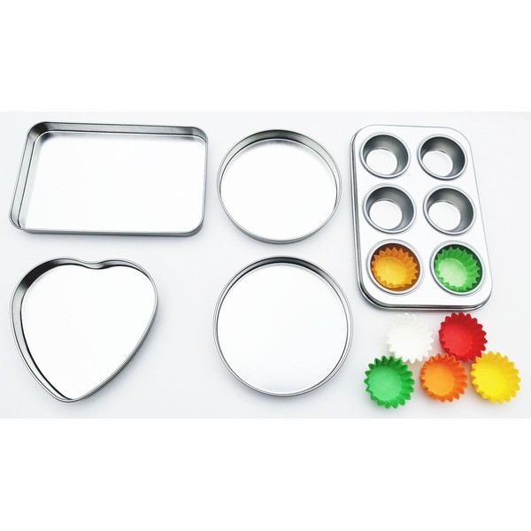 Quadrapoint Super Deluxe Pan Set compatible with Easy Bake Ultimate Oven Includes Cupcake or Muffin, Rectangular, Heart, 2 Round Pans and 60 Cupcake/Muffin Paper Liners THAT WORK!!