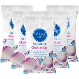No-Rinse No-Rinse Shampoo Cap by Cleanlife Products, Shampoo and Condition Hair with no Water or Rinsing - Microwaveable, Latex-Free and Alcohol-Free (Pack of 5)