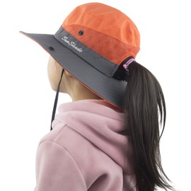 Muryobao Toddler Child Kids Girls Summer Sun Hat Wide Brim UV Protection Hats Floppy Bucket Cap for Beach Fishing Gardening Orange