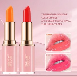 BLUE LOVE 2PCS Color Changing Lipstick - Hydrating Jelly Lip Balm Tint Moisturizing Lip Gloss, Long-Lasting Nourishment for Dry Lips (Carrot&Cherry Red)