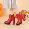 Allegra K Women Chunky High Heel Platform Zipper Red Chelsea